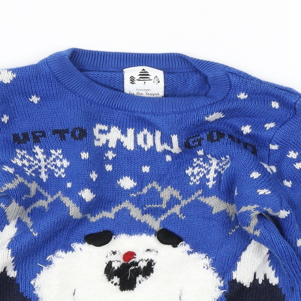 George Boys Blue Polka Dot Knit Pullover Jumper Size 3-4 Years  - Christmas jumper