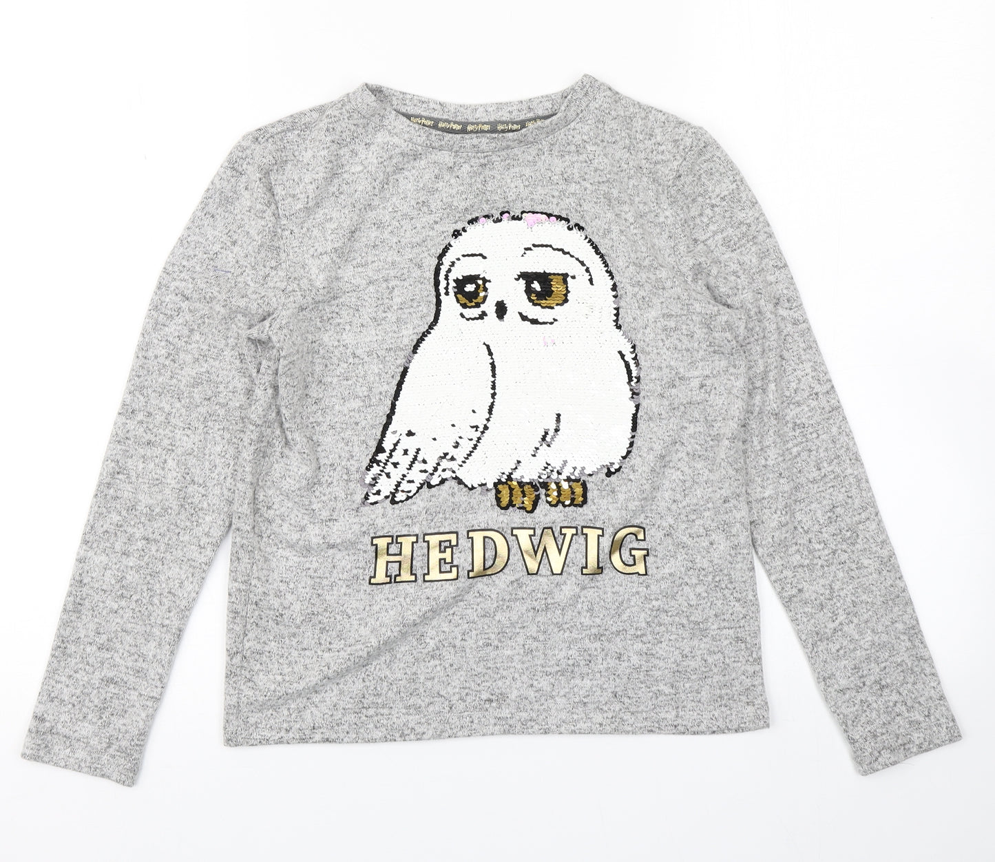 Primark Girls Grey   Basic T-Shirt Size 11-12 Years  - Harry Potter Hedwig Reversible sequins