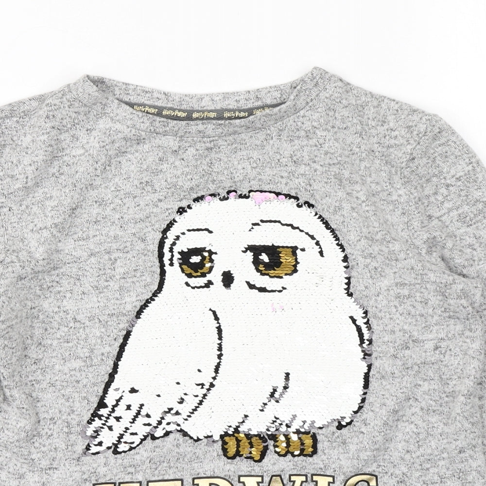 Primark Girls Grey   Basic T-Shirt Size 11-12 Years  - Harry Potter Hedwig Reversible sequins