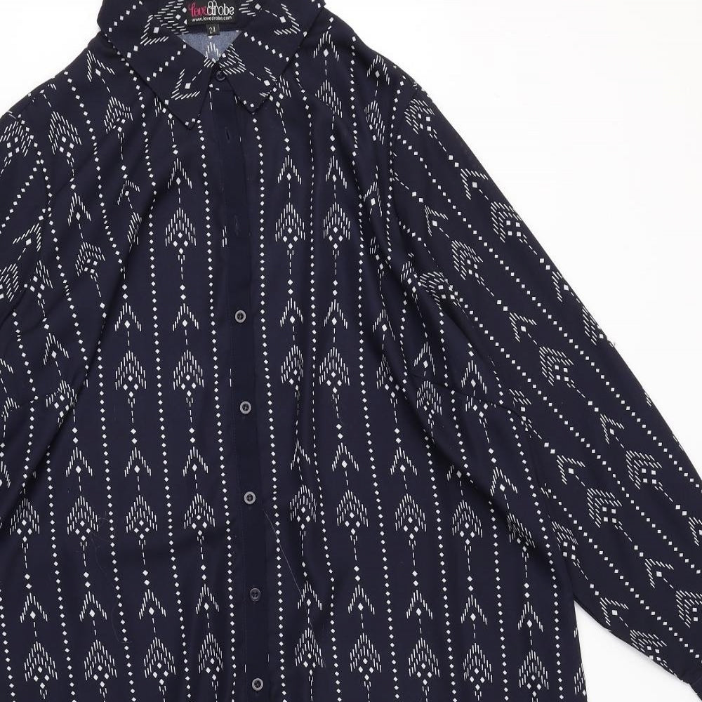 Lovedrobe Womens Blue Geometric  Shirt Dress  Size 24