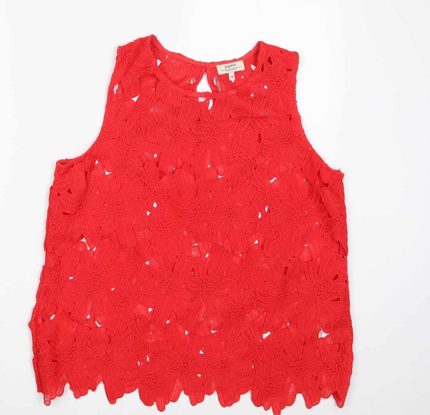 Papaya Womens Red Floral  Basic Tank Size 14
