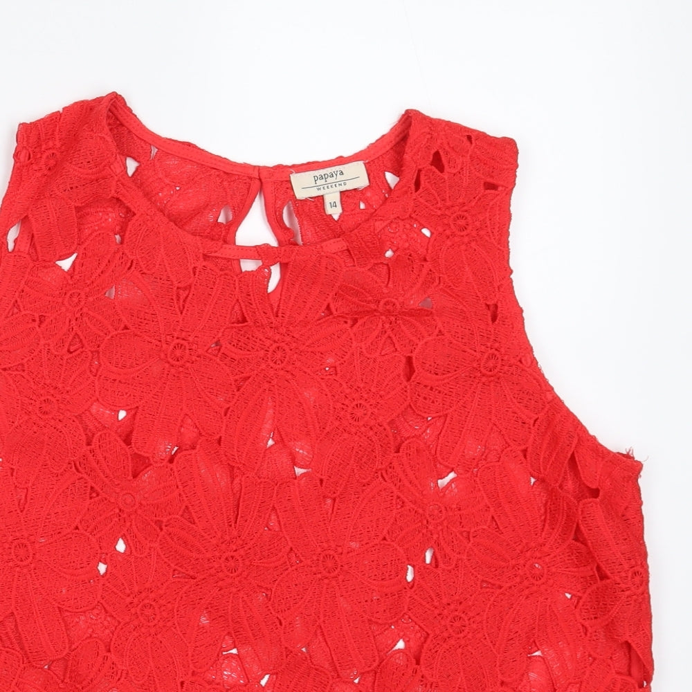 Papaya Womens Red Floral  Basic Tank Size 14
