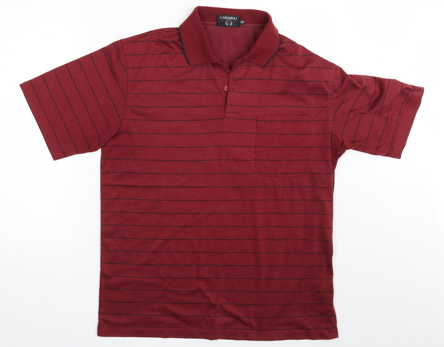Carabou Mens Red Striped   Polo Size L