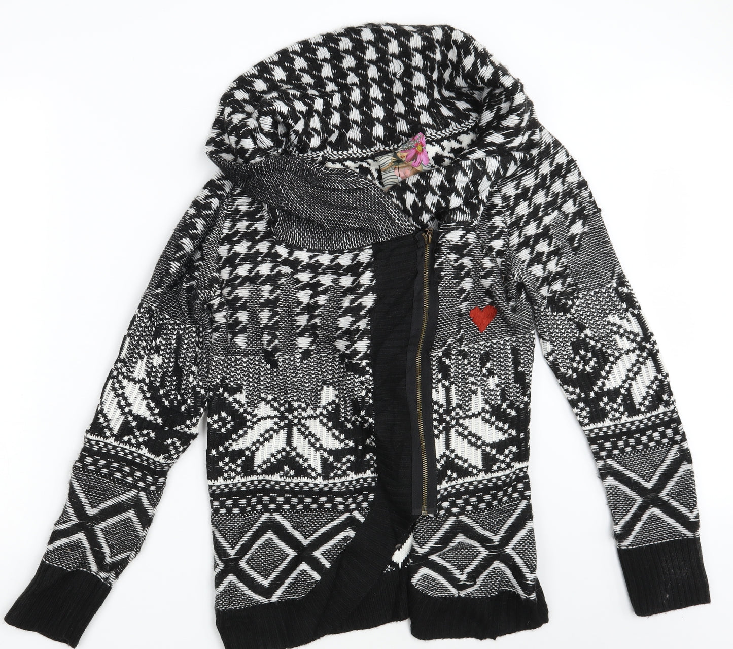 Desigual  Womens Black Fair Isle  Full Zip Jumper Size L