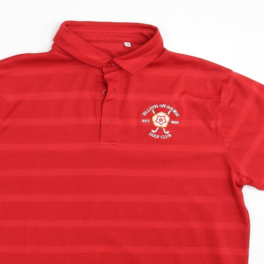 Murray Mens Red Striped   Polo Size M  - SILLOTH ON SOLVAY GOLF CLUB