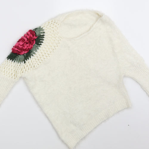 Preworn Womens Ivory Floral  Pullover Jumper One Size