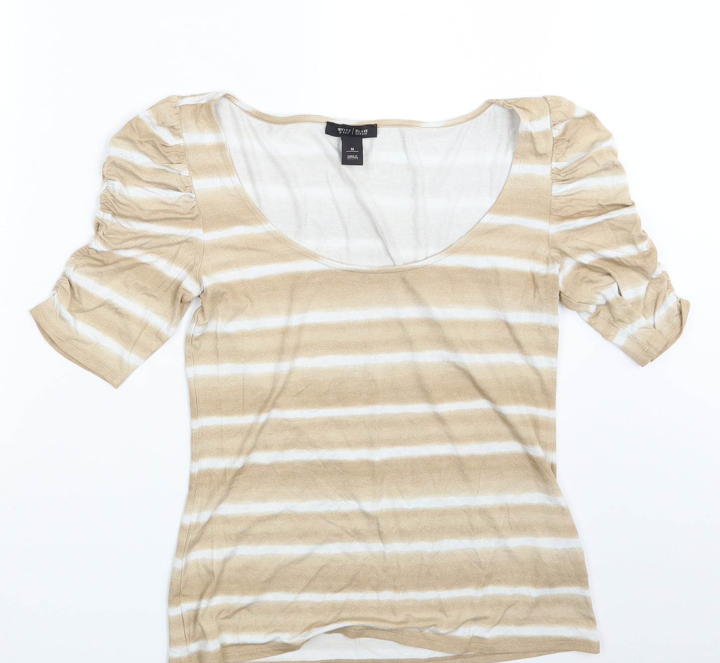 White House Black Market Womens Brown Striped Rayon Basic T-Shirt Size M