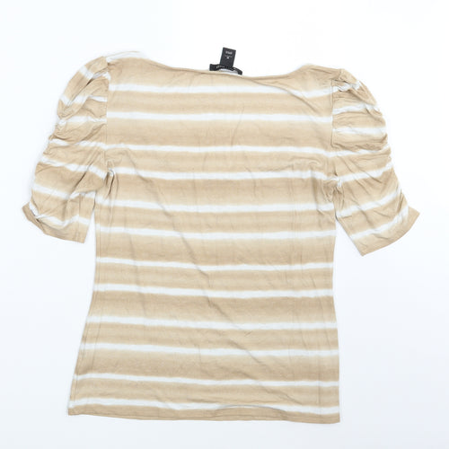 White House Black Market Womens Brown Striped Rayon Basic T-Shirt Size M