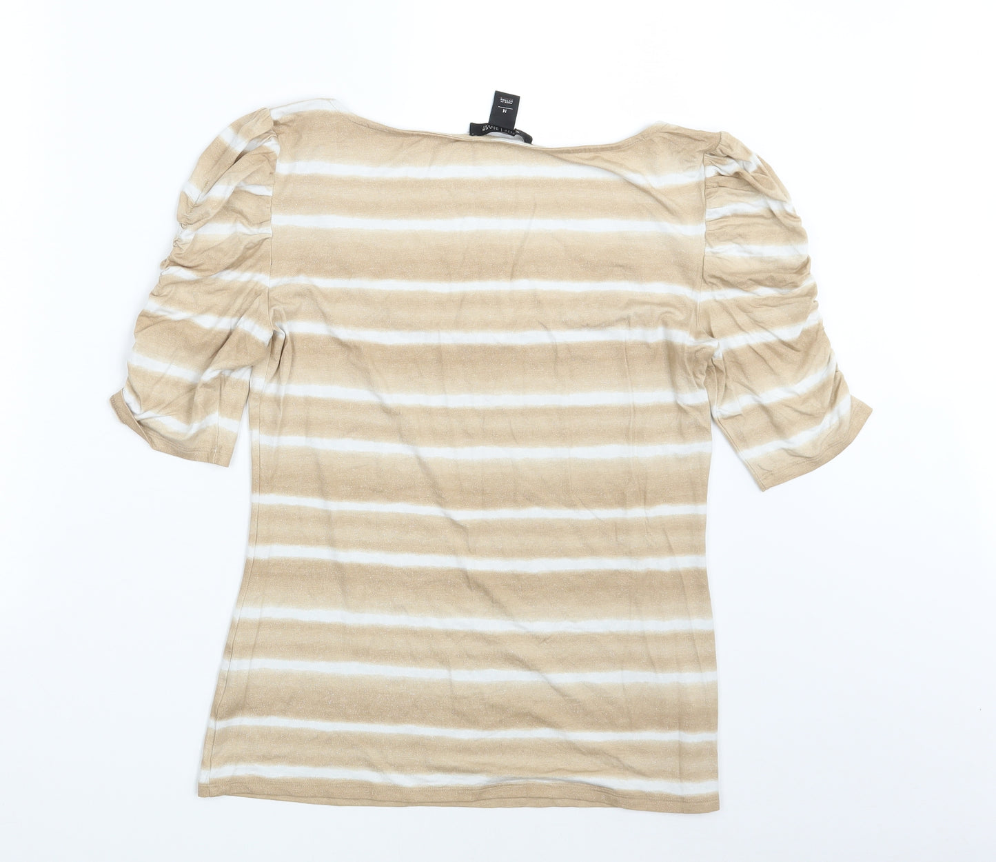 White House Black Market Womens Brown Striped Rayon Basic T-Shirt Size M