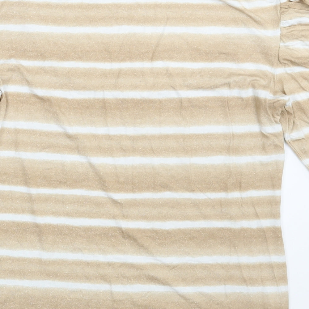 White House Black Market Womens Brown Striped Rayon Basic T-Shirt Size M