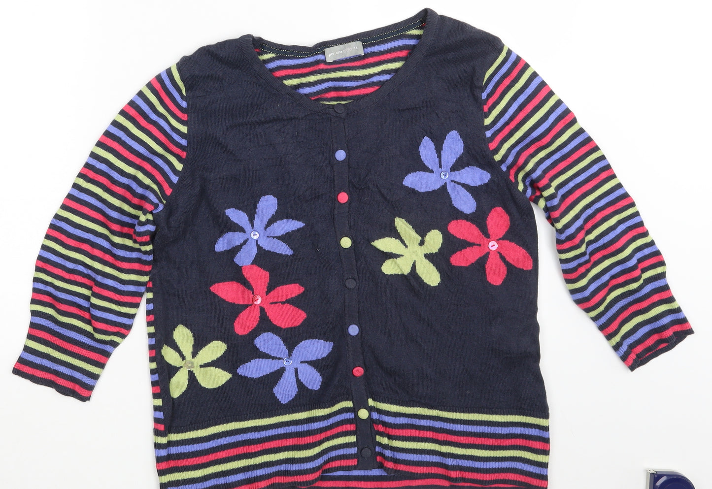 Per Una Womens Multicoloured Striped  Cardigan Jumper Size 14