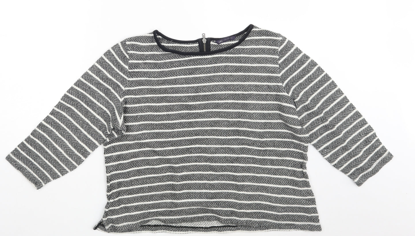 M&S Womens Black Striped  Pullover Sweatshirt Size 16