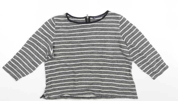 M&S Womens Black Striped Pullover Sweatshirt Size 16