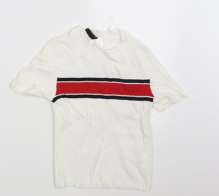H&M Womens White Striped  Pullover Jumper Size S