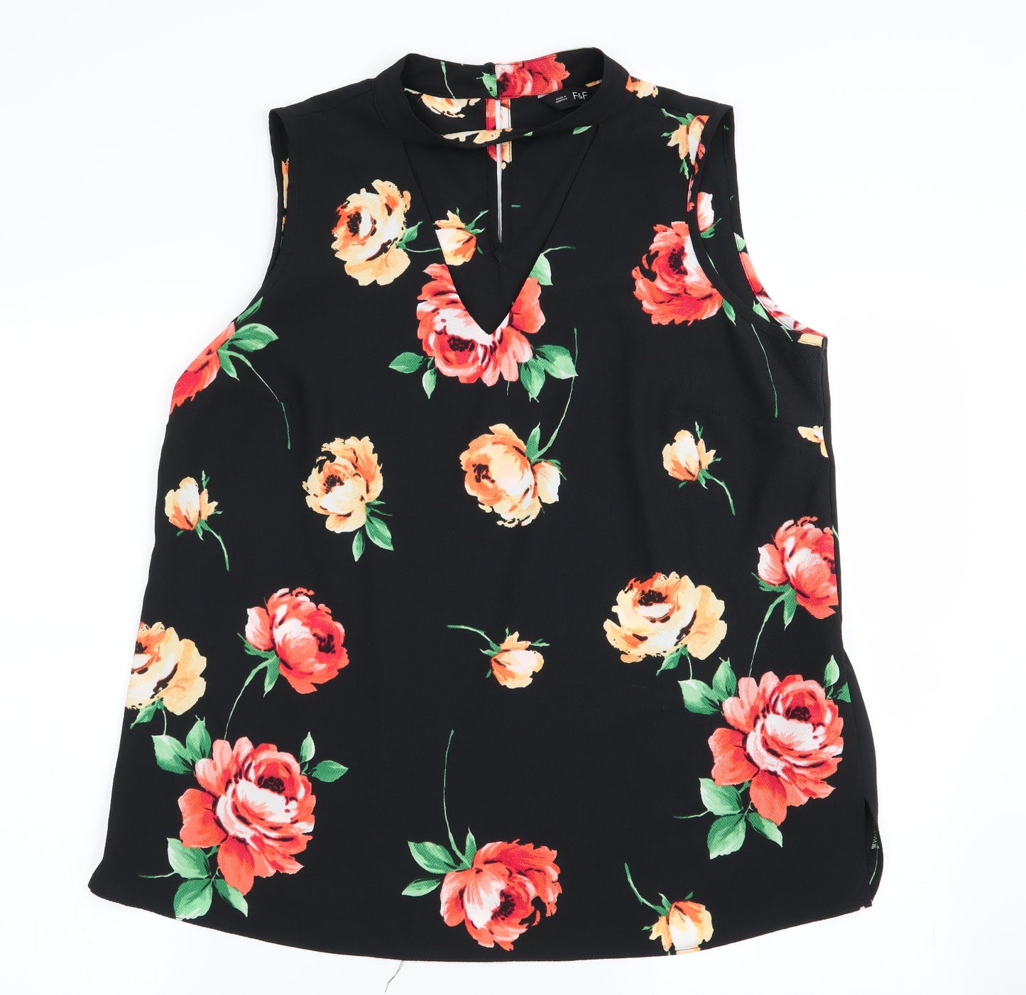 F&F Womens Black Floral  Basic Blouse Size 16