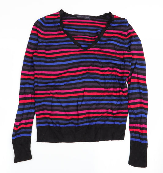 Front view of Marks & Spencer women’s multicoloured striped jumper, size UK 12
