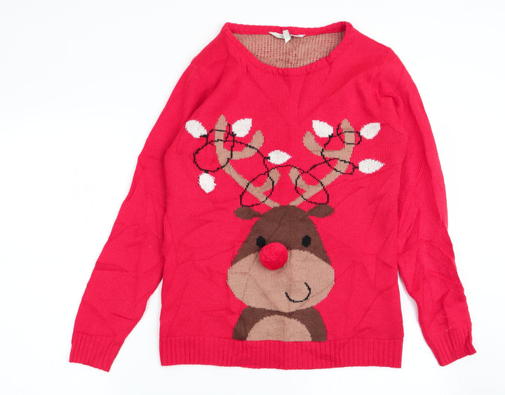 Peacocks Womens Red Animal Print  Pullover Jumper Size S  - christmas