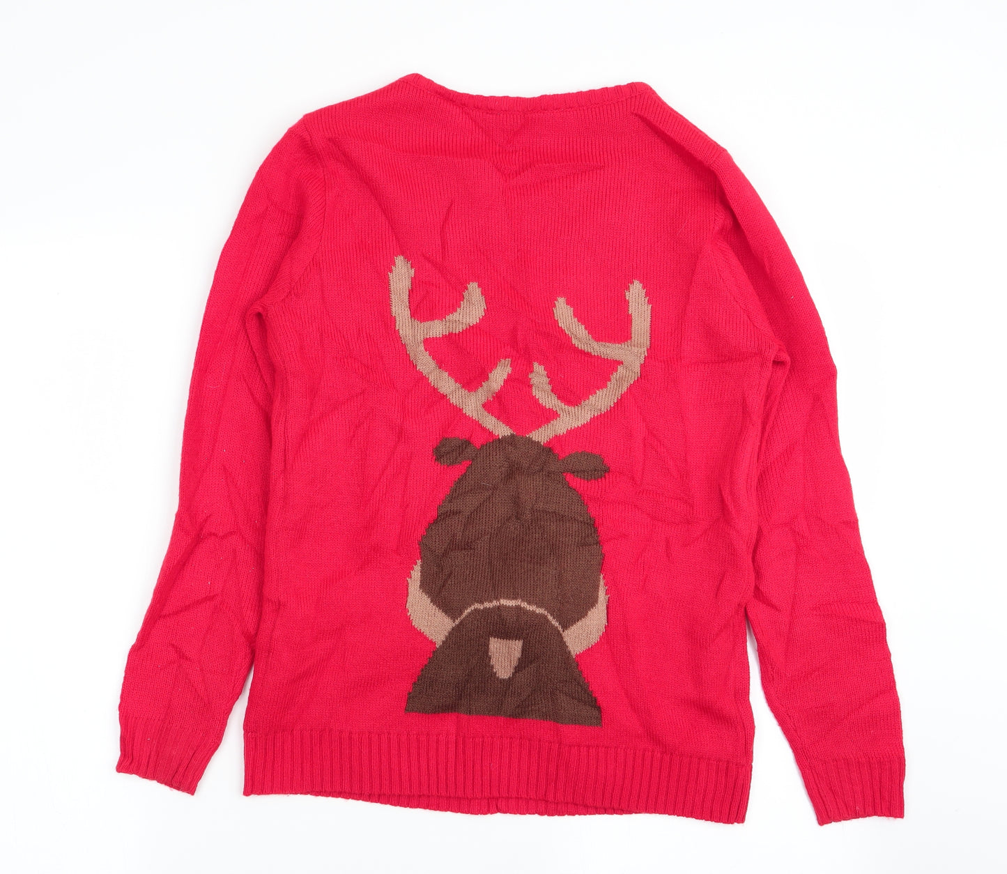 Peacocks Womens Red Animal Print  Pullover Jumper Size S  - christmas