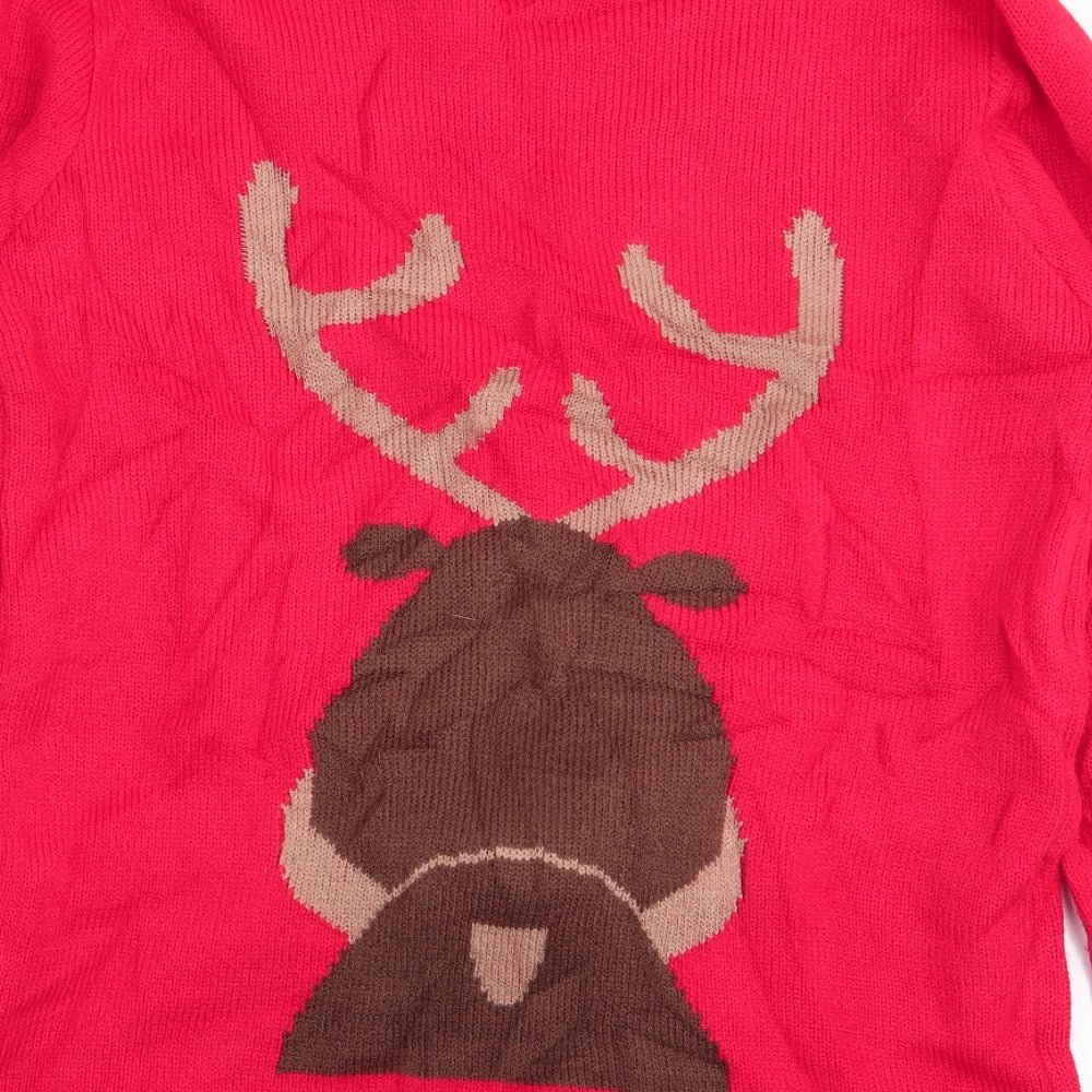 Peacocks Womens Red Animal Print  Pullover Jumper Size S  - christmas