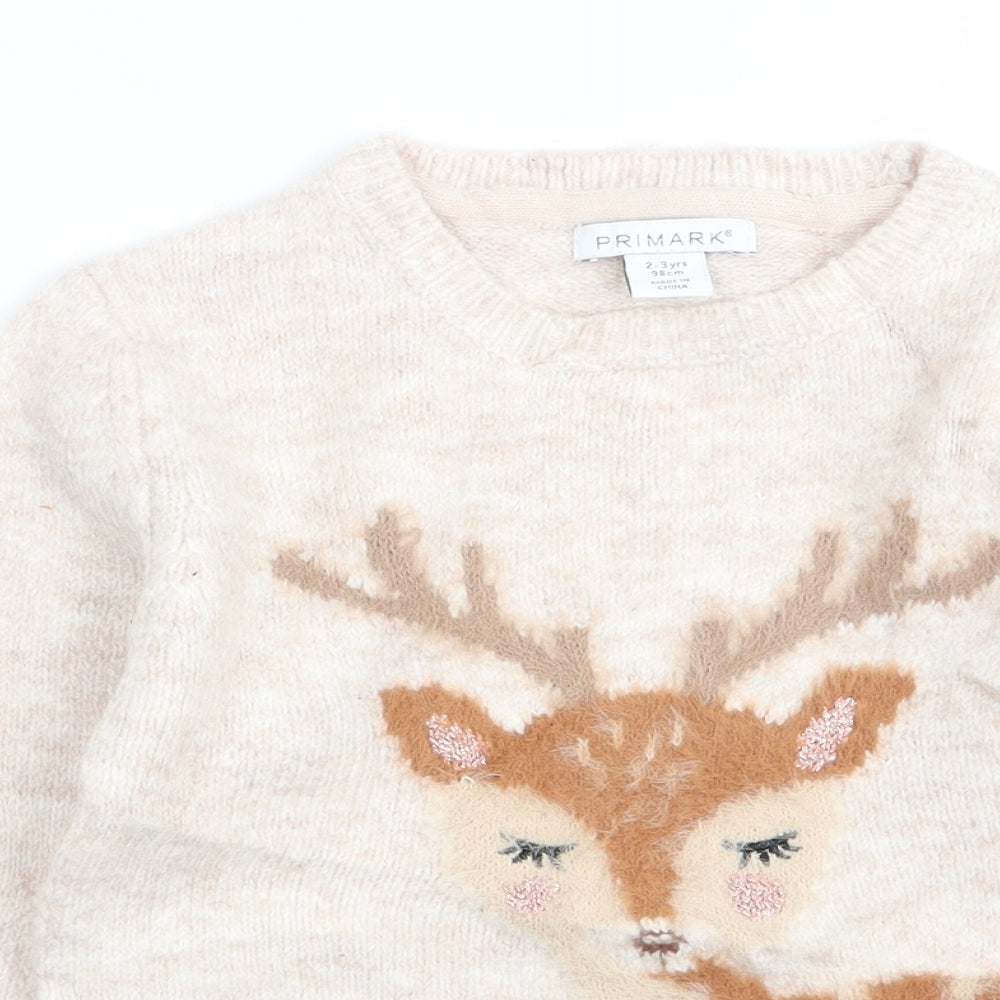 Primark Girls Beige Animal Print  Pullover Jumper Size 2-3 Years