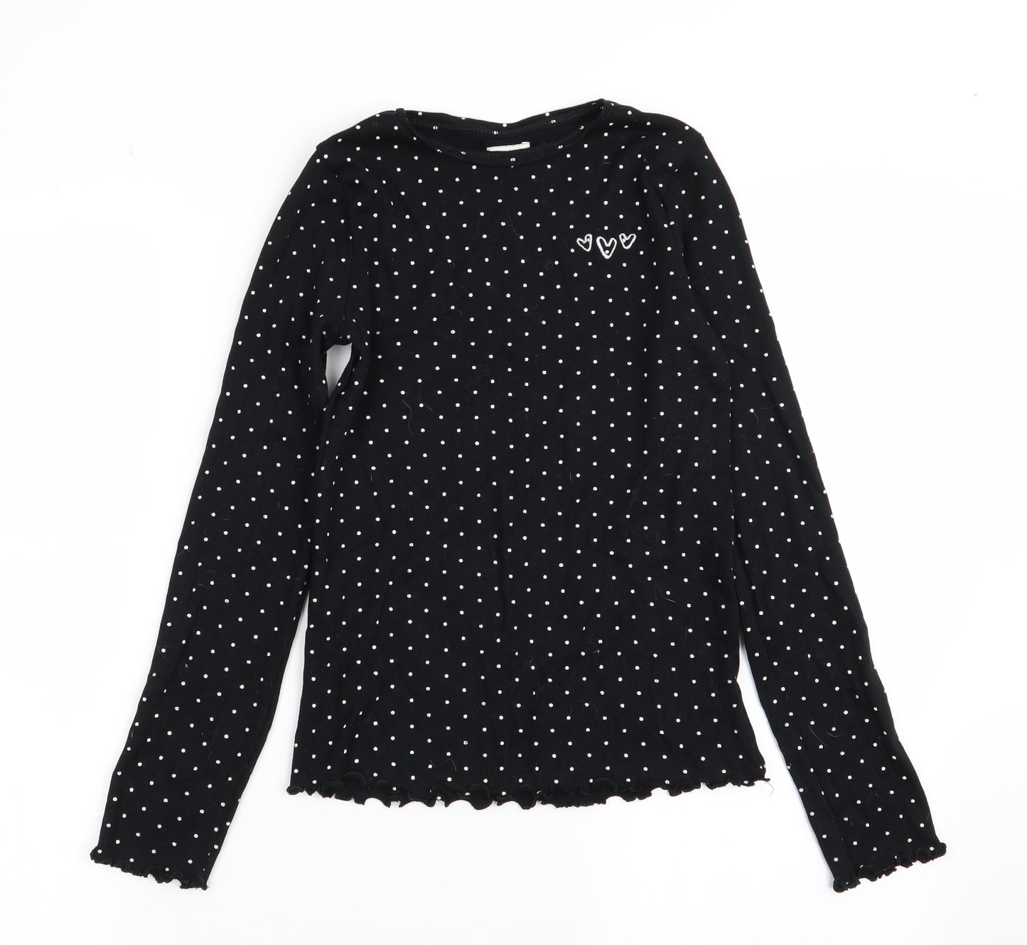 F&F Girls Black Polka Dot  Basic T-Shirt Size 12-13 Years