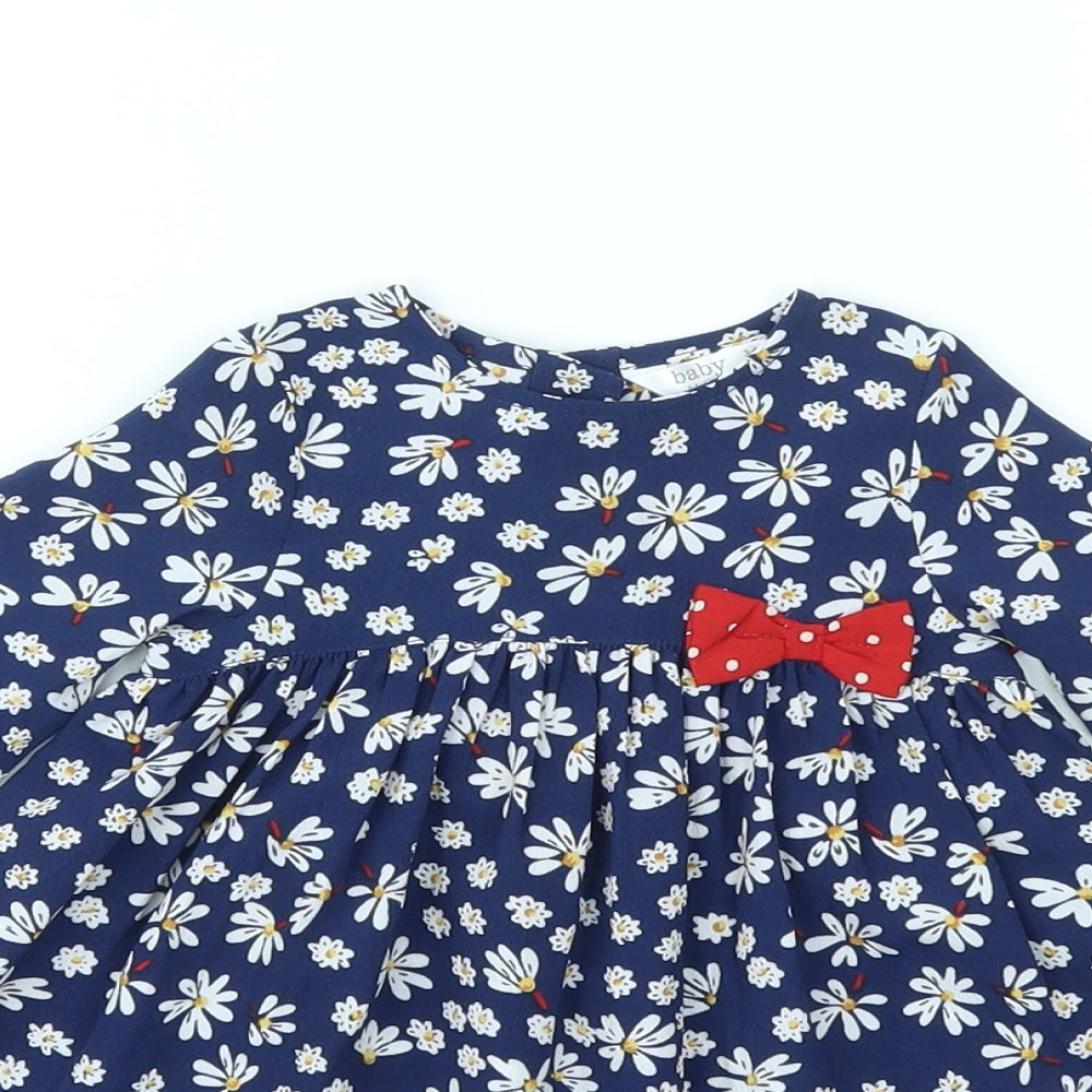 M&Co Girls Blue Floral  Fit & Flare  Size 3-6 Months