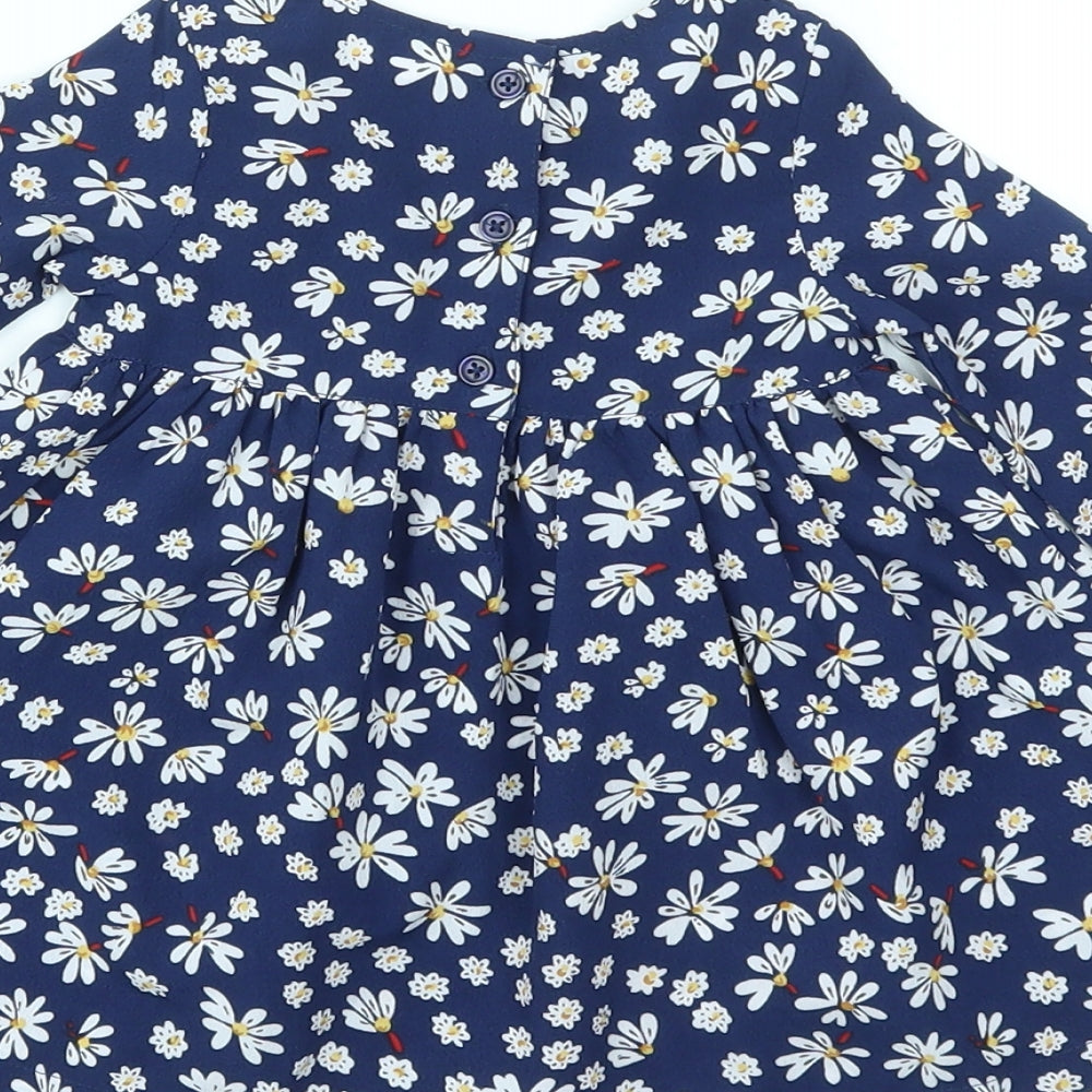 M&Co Girls Blue Floral  Fit & Flare  Size 3-6 Months