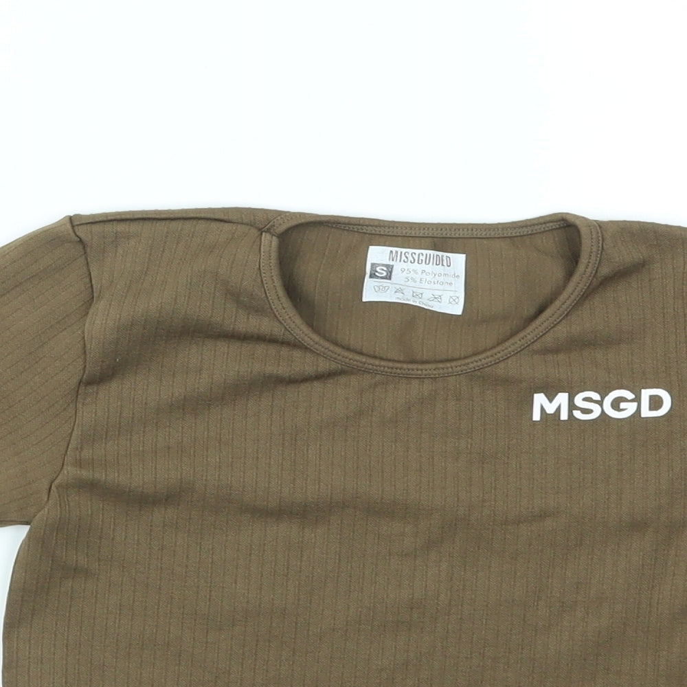 miss guided Womens Brown Houndstooth  Basic T-Shirt Size S