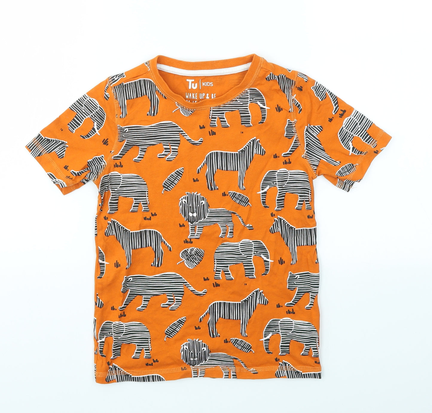 TU Boys Orange Animal Print  Basic T-Shirt Size 8-9 Years