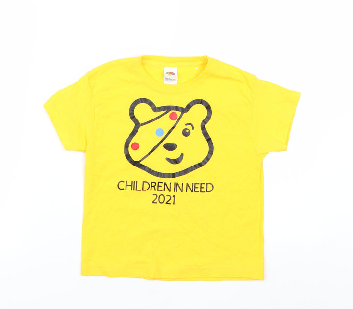 Fruit of the Loom Girls Yellow Basic T-Shirt Size 3-4 Years - Children in Need