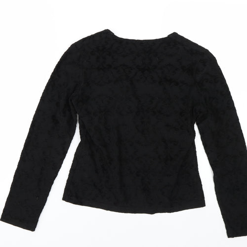 Erreuno Womens Black Floral  Basic T-Shirt Size 12