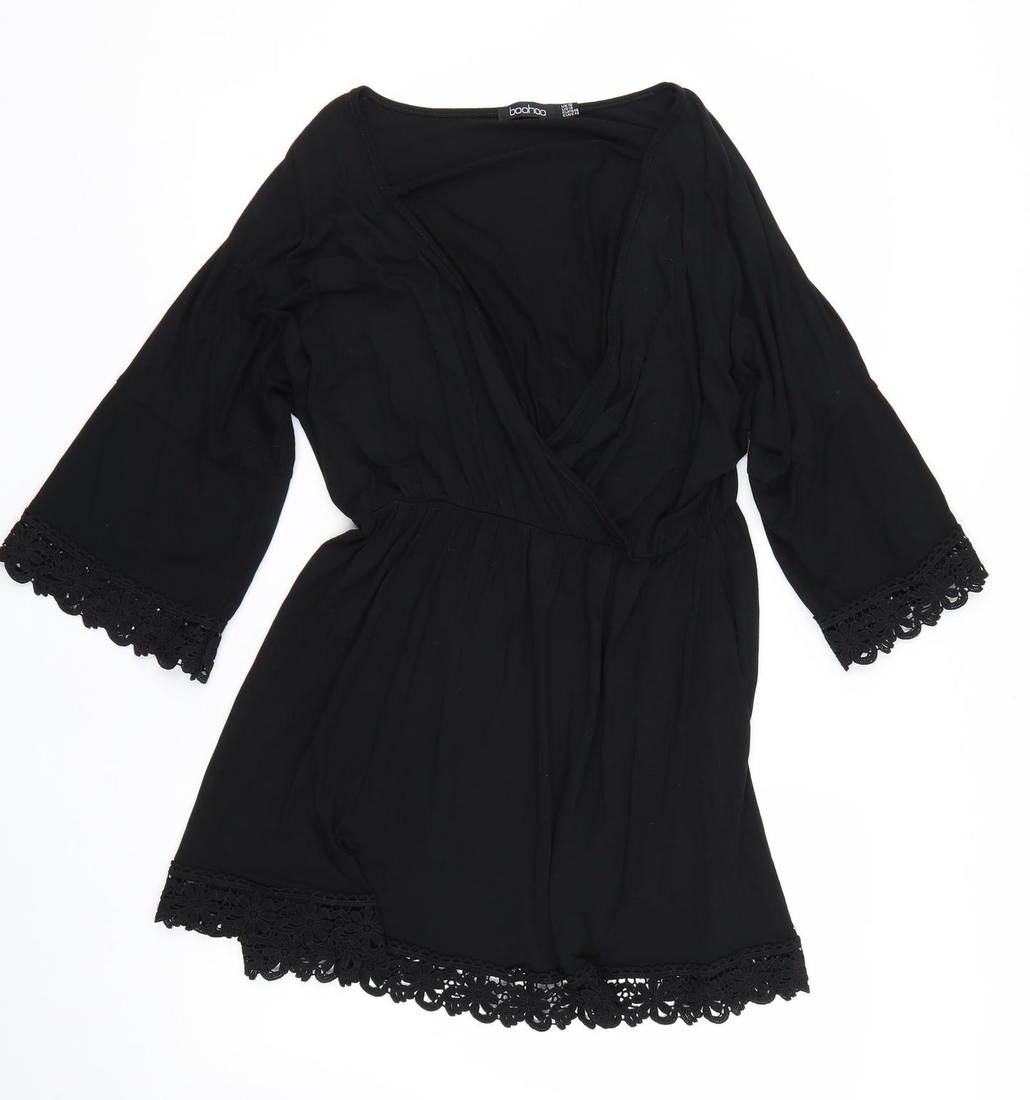 Boohoo Womens Black Floral  Basic T-Shirt Size 18