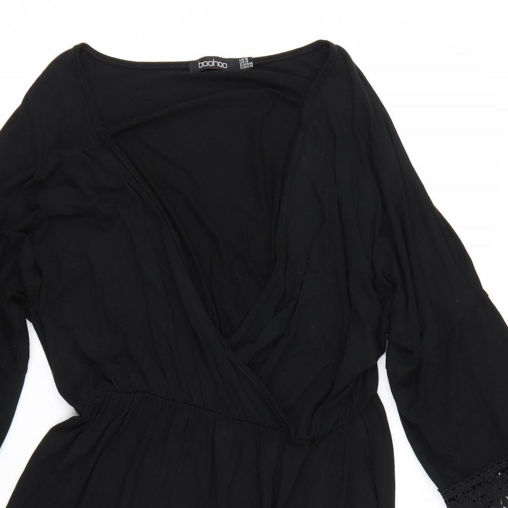 Boohoo Womens Black Floral  Basic T-Shirt Size 18