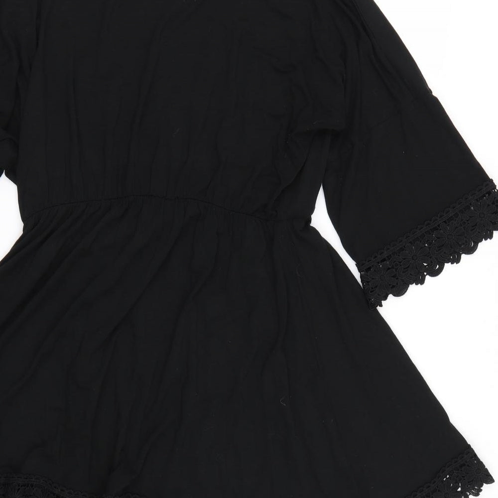 Boohoo Womens Black Floral  Basic T-Shirt Size 18