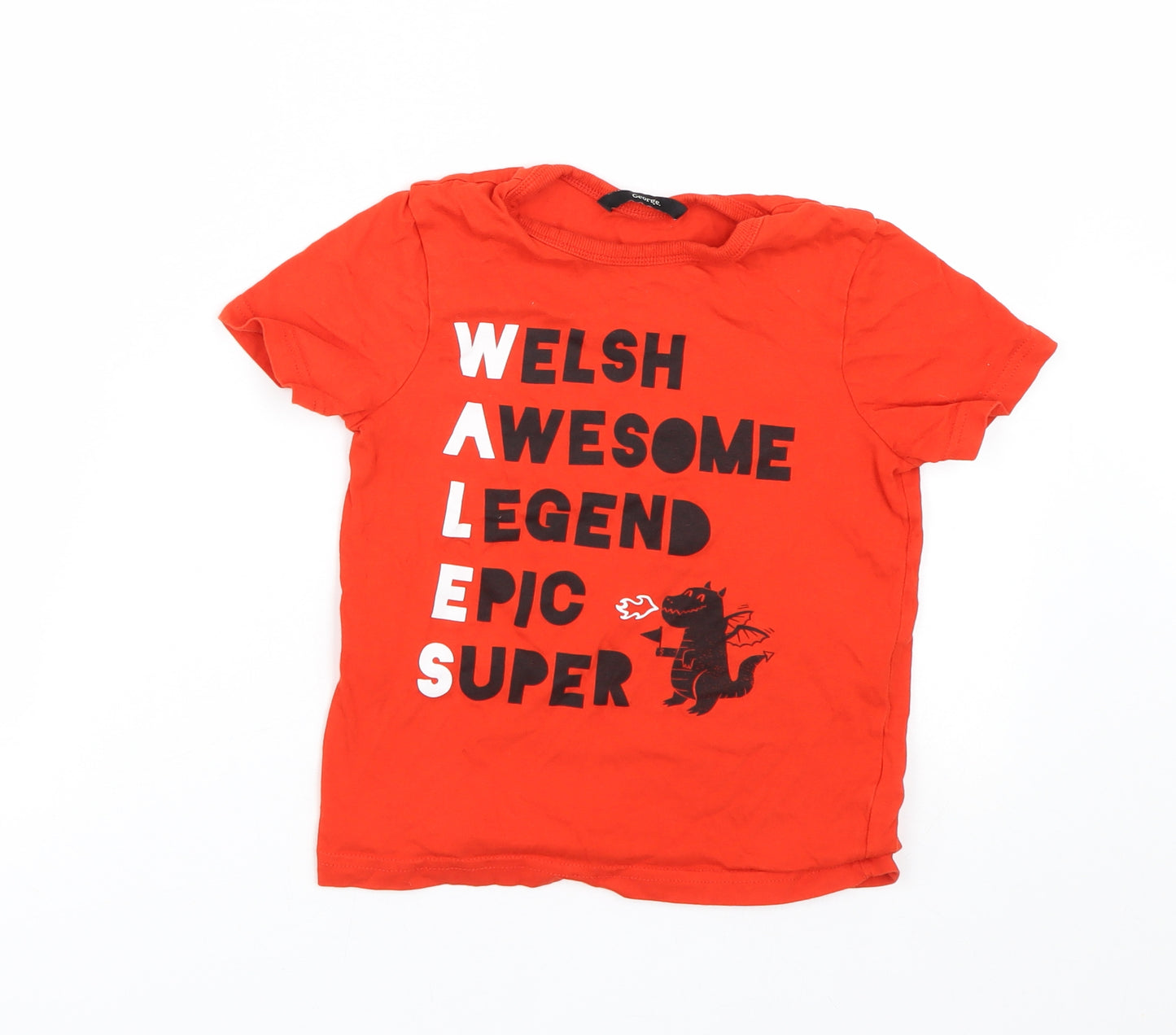 George Girls Red   Basic T-Shirt Size 5-6 Years  - Wales