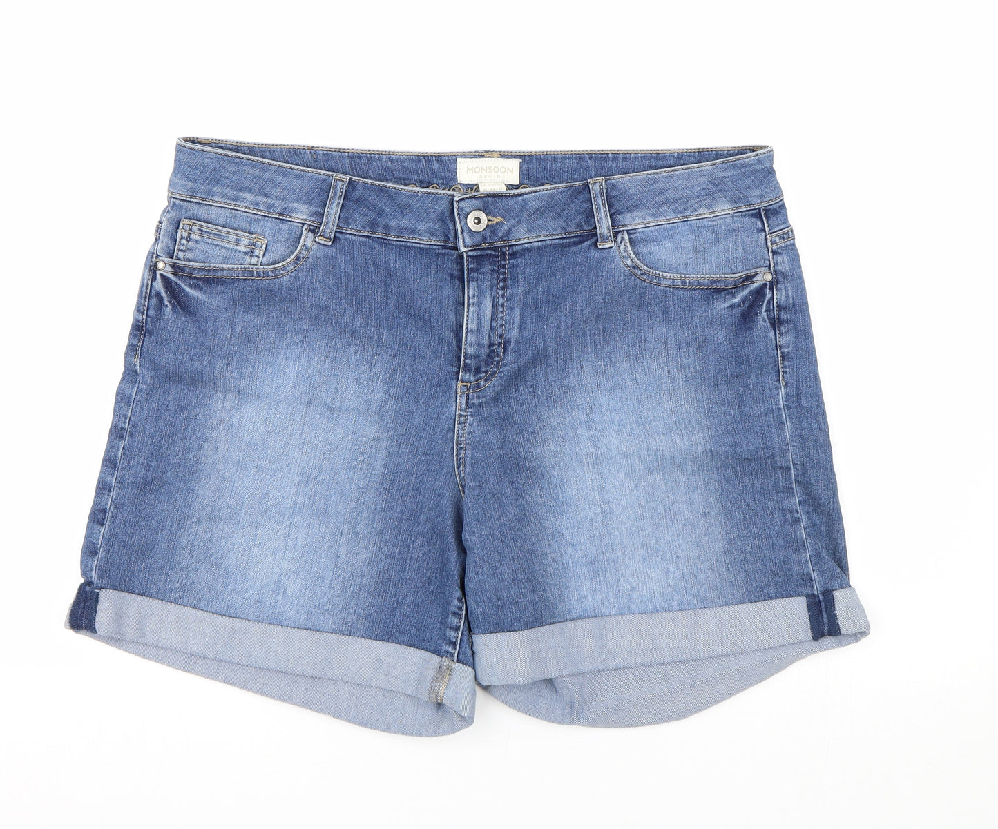 Monsoon Womens Blue  Denim Paperbag Shorts Size 16
