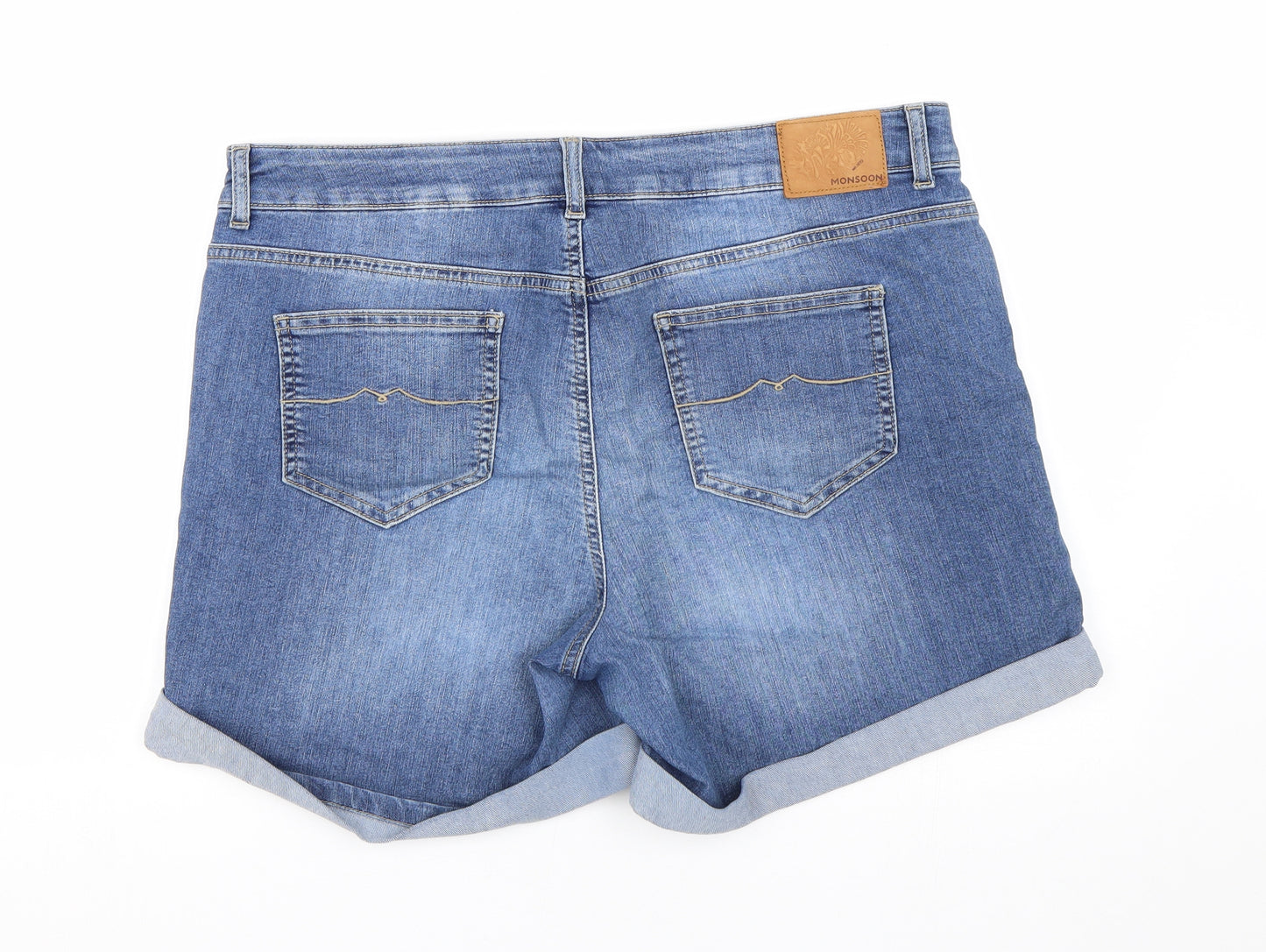 Monsoon Womens Blue  Denim Paperbag Shorts Size 16