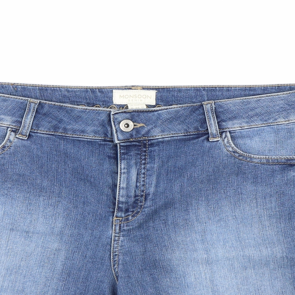 Monsoon Womens Blue  Denim Paperbag Shorts Size 16