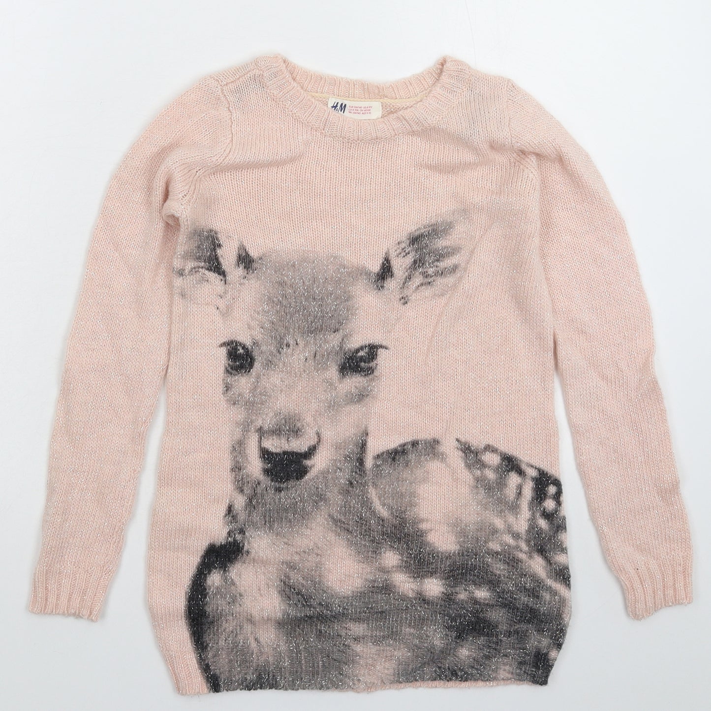 H&M Girls Pink  Knit Pullover Jumper Size 9-10 Years