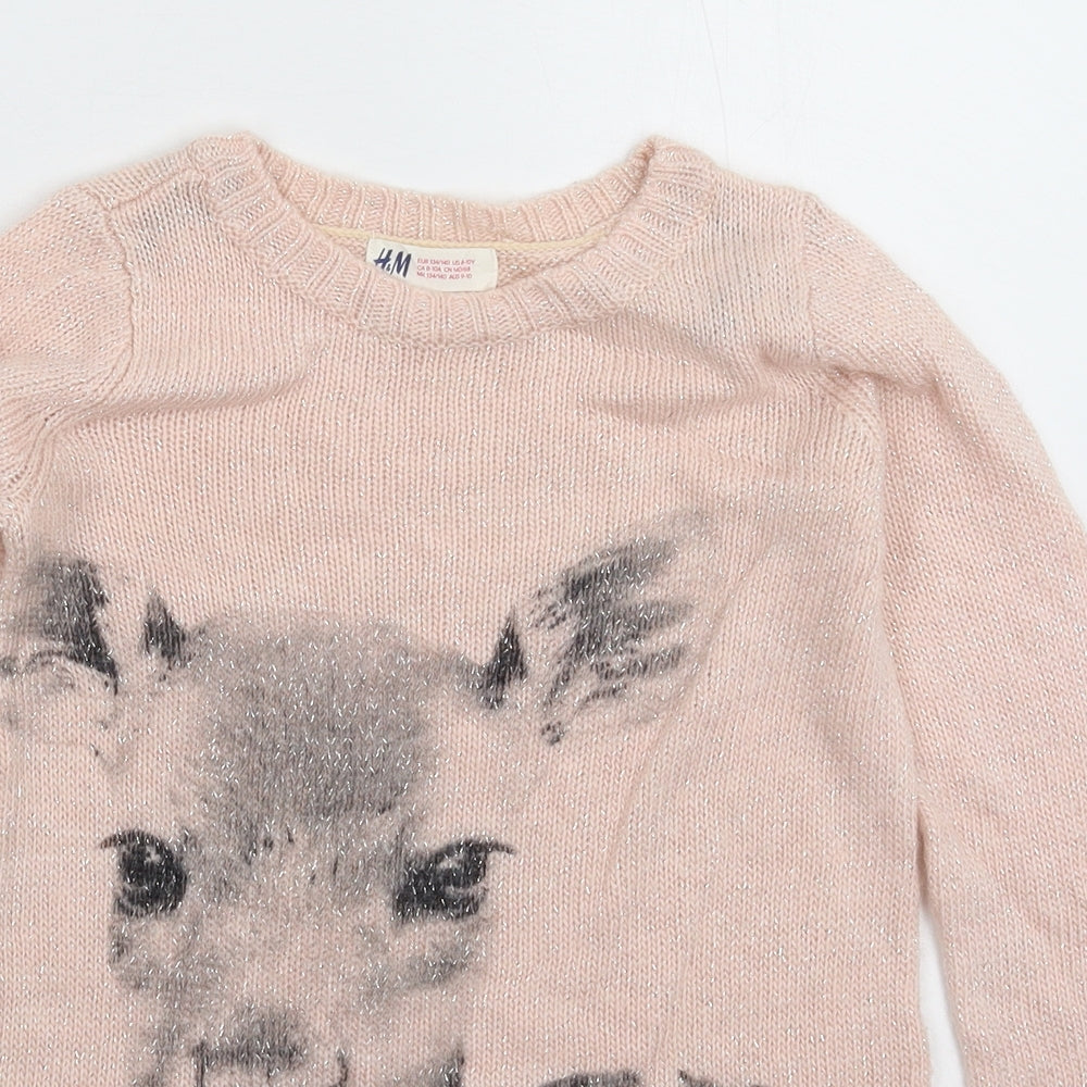 H&M Girls Pink  Knit Pullover Jumper Size 9-10 Years