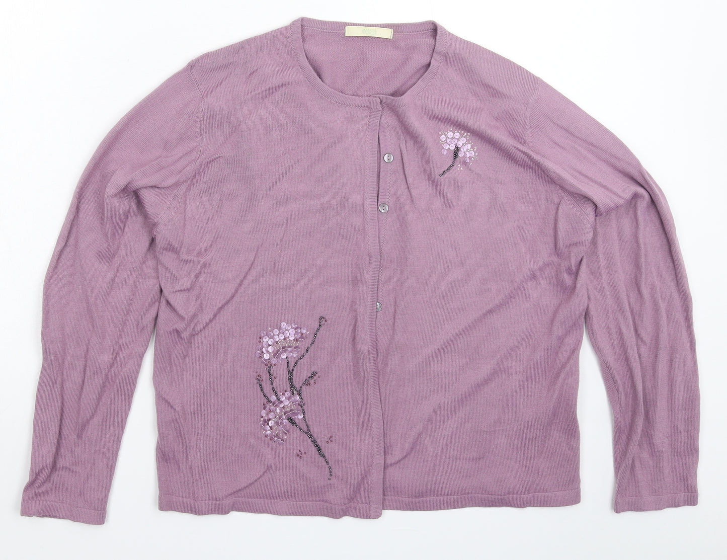 Marks and Spencer Womens Purple Floral Knit Cardigan Jumper Size 18