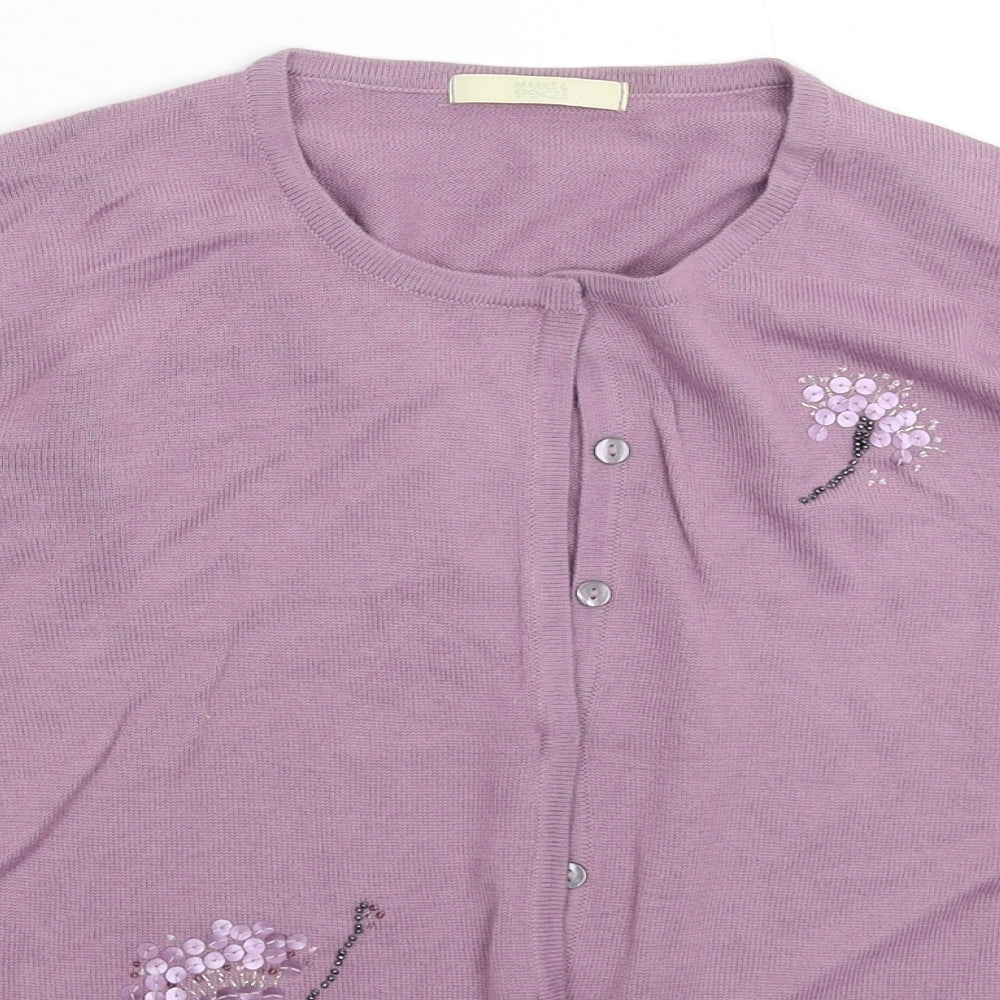 Marks and Spencer Womens Purple Floral Knit Cardigan Jumper Size 18