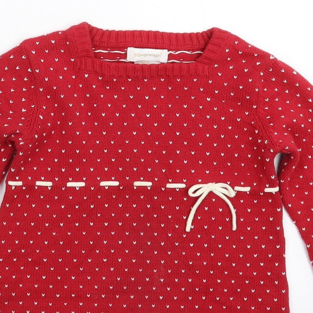 Savannah Girls Pink Spotted Knit Jumper Dress  Size 5 Years