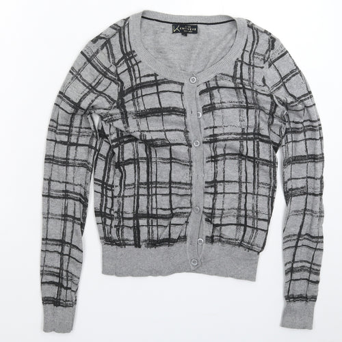 New Look Womens Grey Check Knit Cardigan Jumper Size 8