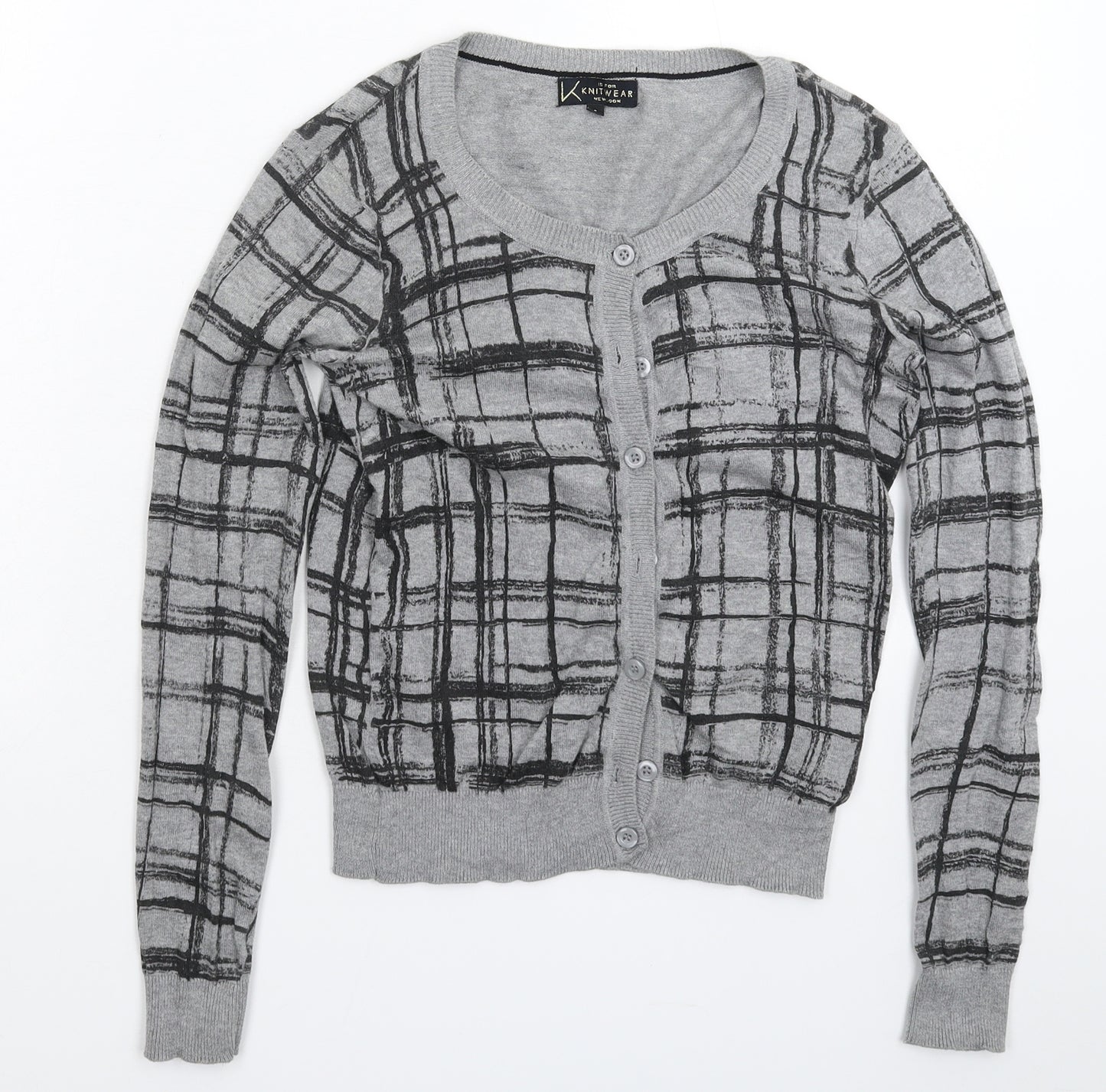 New Look Womens Grey Check Knit Cardigan Jumper Size 8