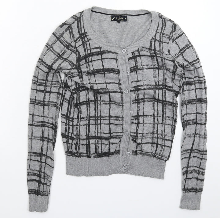 New Look Womens Grey Check Knit Cardigan Jumper Size 8
