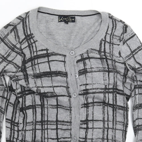 New Look Womens Grey Check Knit Cardigan Jumper Size 8