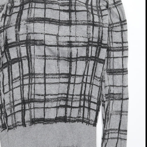 New Look Womens Grey Check Knit Cardigan Jumper Size 8
