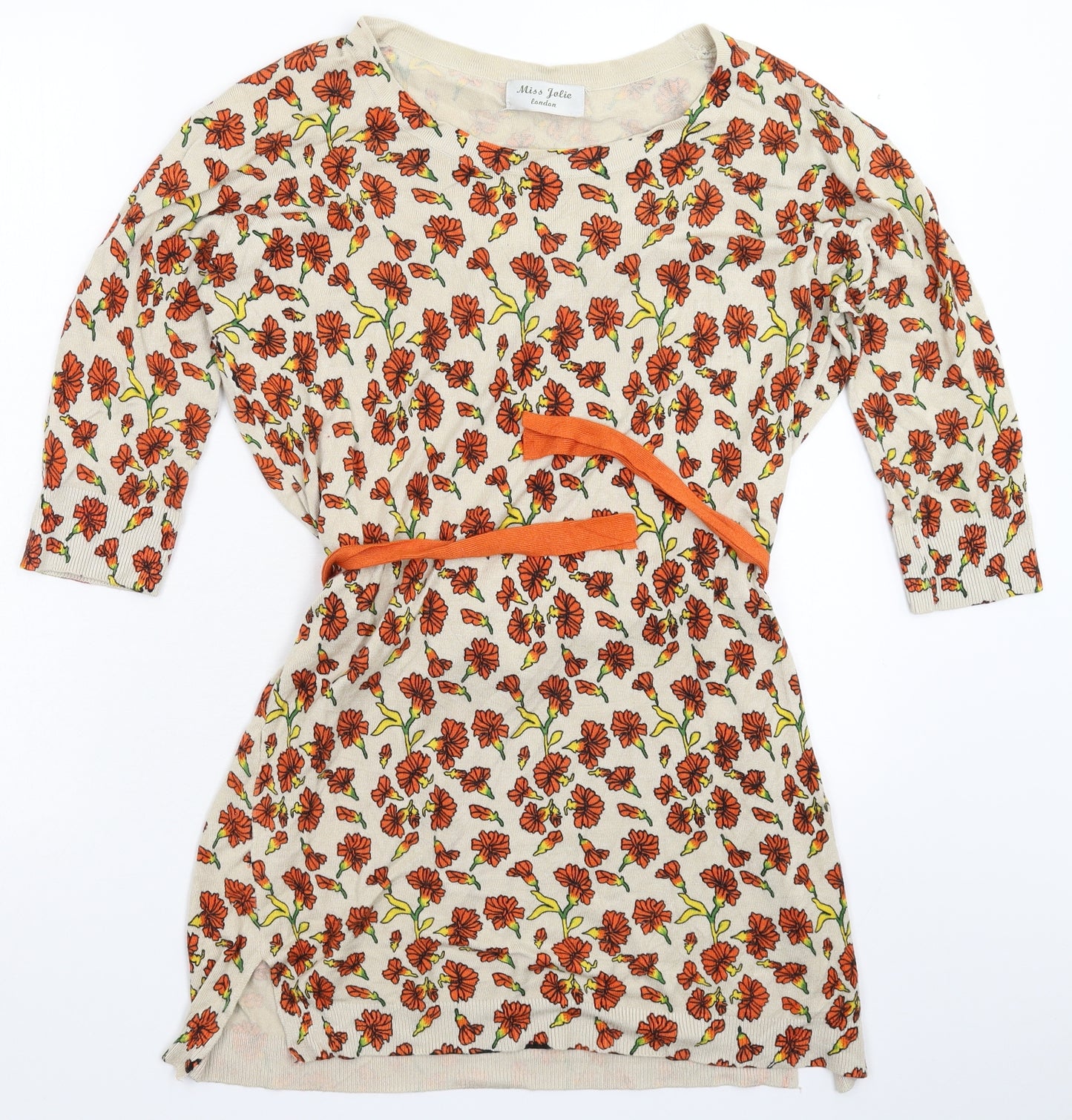 Miss Jolie Womens Beige Floral Knit Jumper Dress  Size L