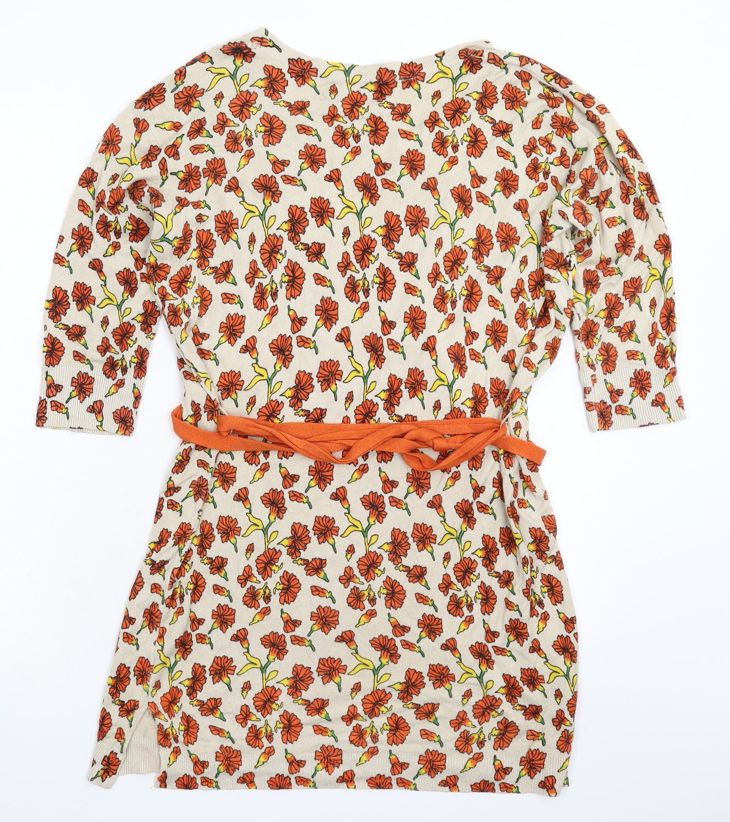 Miss Jolie Womens Beige Floral Knit Jumper Dress  Size L